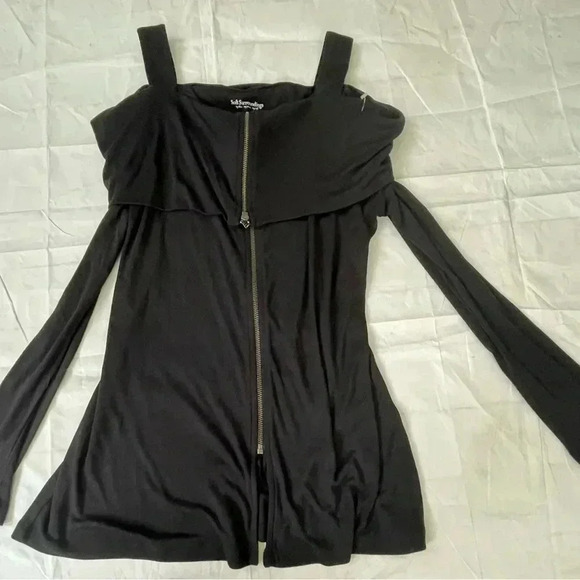 Soft Surroundings Size M BLACK Cold Shoulder Zip Front Top Tunic Blouse - Picture 9 of 11